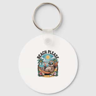 Sloth with Ice Cream Summer Beach Please Key Ring