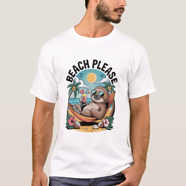 Sloth with Ice Cream Summer Beach Please T-Shirt (Front)