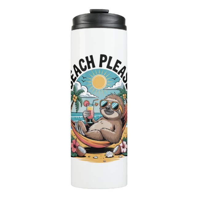 Sloth with Ice Cream Summer Beach Please Thermal Tumbler (Front)