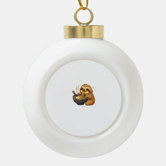 Sloth with Noodles Ramen Kawaii Sloth T-Shirt Ceramic Ball Christmas Ornament