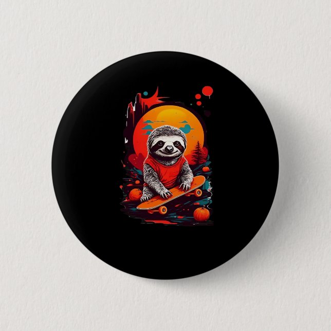 Sloth with skateboard on halloween night Classic T 6 Cm Round Badge (Front)