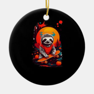 Sloth with skateboard on halloween night Classic T Ceramic Tree Decoration