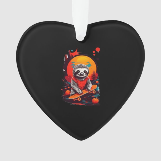 Sloth with skateboard on halloween night Classic T Ornament (Front)