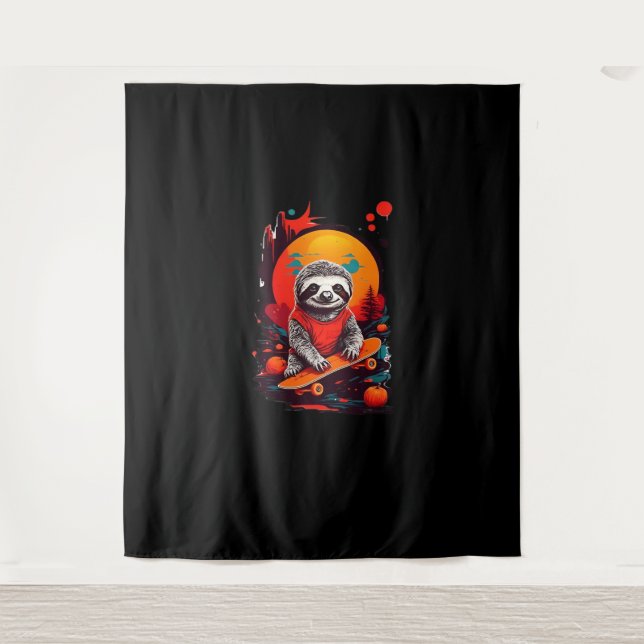 Sloth with skateboard on halloween night Classic T Tapestry (Front)