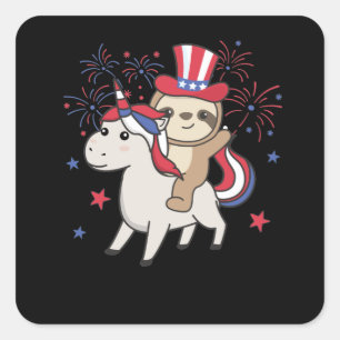 Sloth With Unicorn For Fourth Of July Fireworks Square Sticker