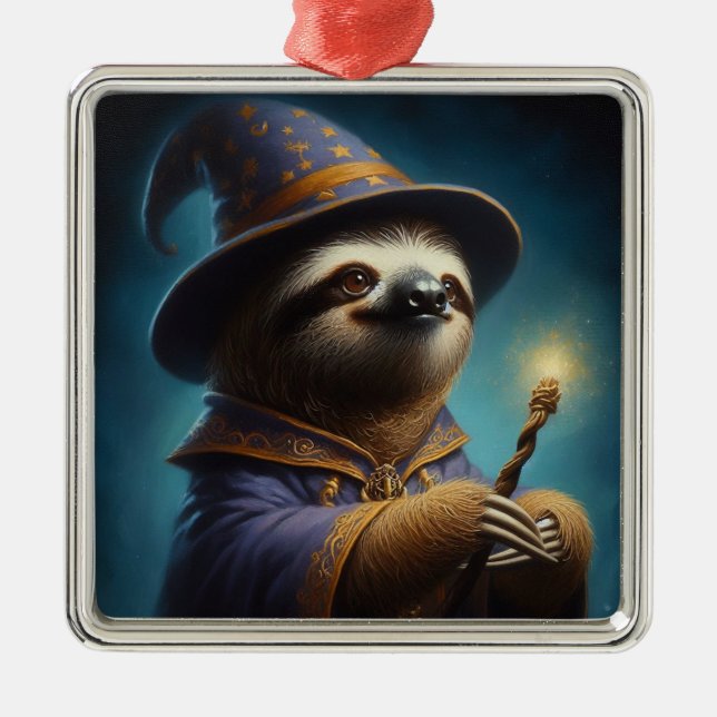 Sloth Wizard Metal Tree Decoration (Front)