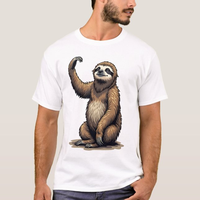 Sloth Woodcut Vintage Wildlife Tee 2 (Front)