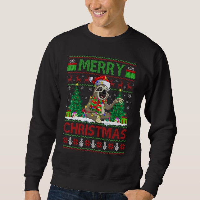 Sloth   Xmas Tree Lights Ugly Santa Sloth Christma Sweatshirt (Front)