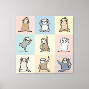 Sloth Yoga Grid Canvas Print