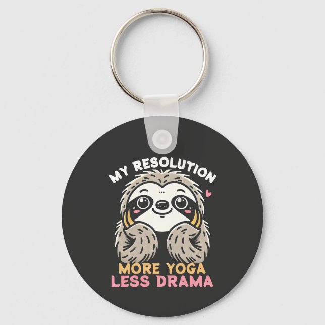 Sloth Yoga Keychain - More Yoga Less Drama (Front)