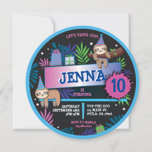 SLOTH ZOO JUNGLE Birthday Party Invitation