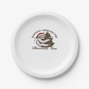 Slothin Around the Christmas Tree, Funny Christmas Paper Plate
