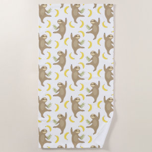 Sloths & Bananas Pattern Beach Towel