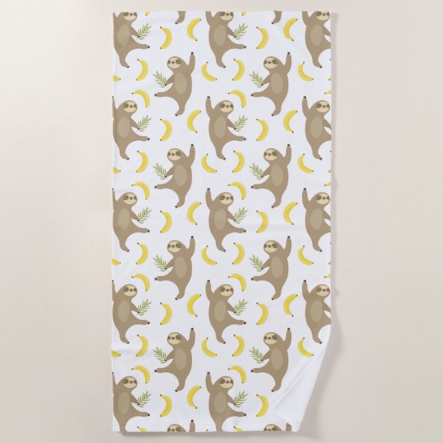 Sloths & Bananas Pattern Beach Towel (Front)
