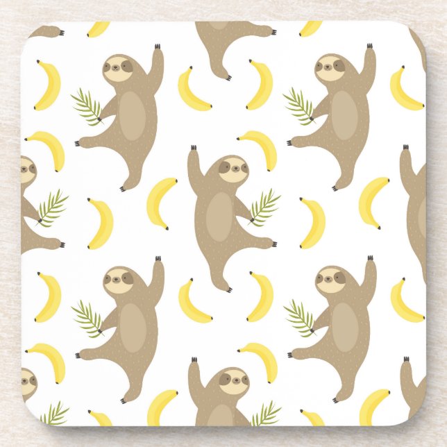 Sloths & Bananas Pattern Coaster (Front)