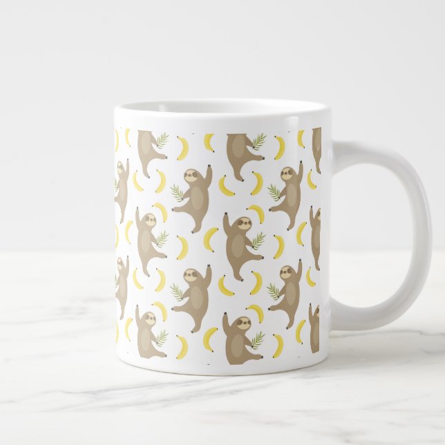 Sloths & Bananas Pattern Large Coffee Mug (Right)