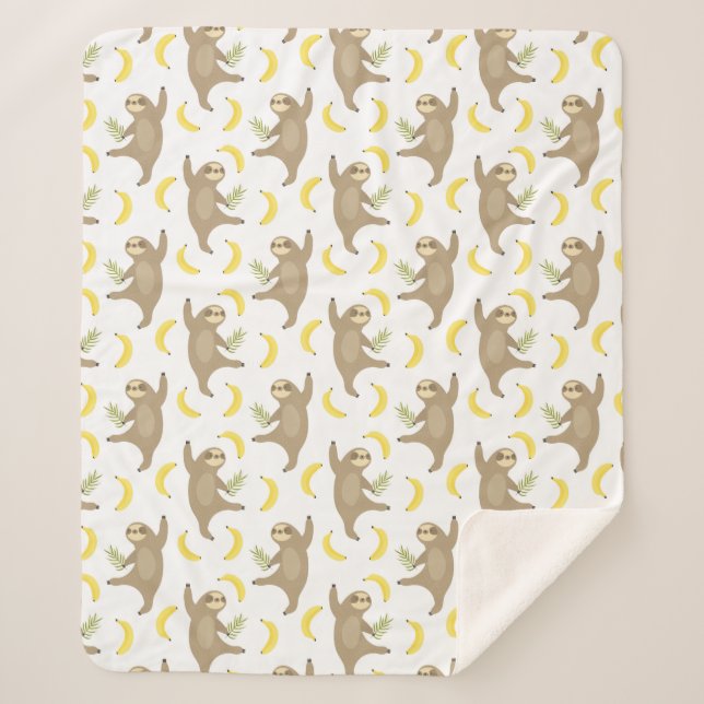 Sloths & Bananas Pattern Sherpa Blanket (Front)