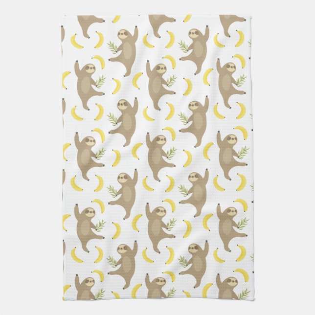 Sloths & Bananas Pattern Tea Towel (Vertical)