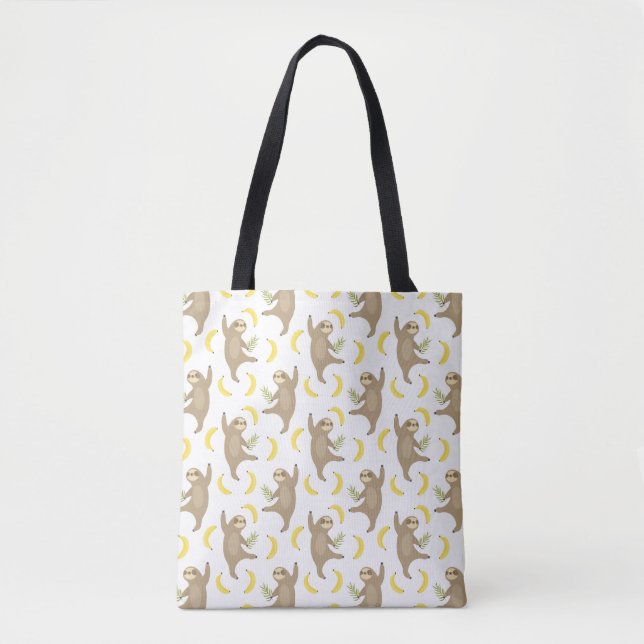 Sloths & Bananas Pattern Tote Bag (Front)
