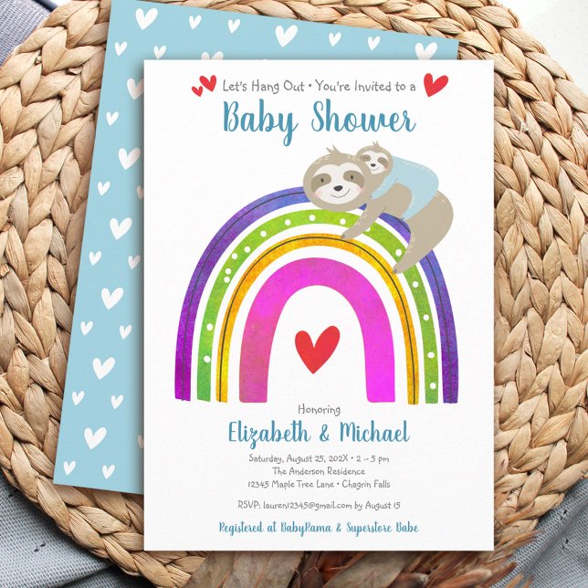 Sloths Boy Baby Shower Boho Rainbow Cute Kawaii Invitation (Creator Uploaded)