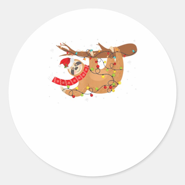 Sloths Christmas Lights Funny Sloths Xm Classic Round Sticker (Front)
