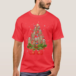 Sloths Christmas Tree Lights Cute Santa Hat Lover T-Shirt