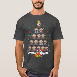 Sloths Christmas Tree Lights Cute Santa Hat Lover  T-Shirt