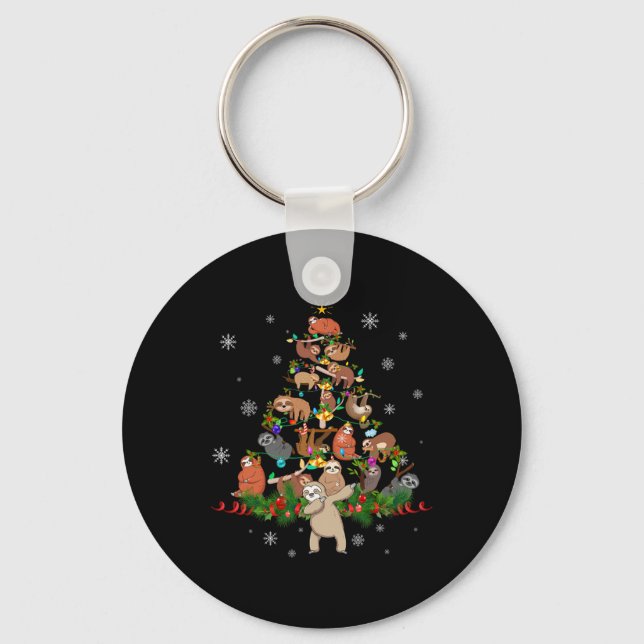 Sloths Christmas Tree Lights Fun Sloths Xmas Gift  Key Ring (Front)