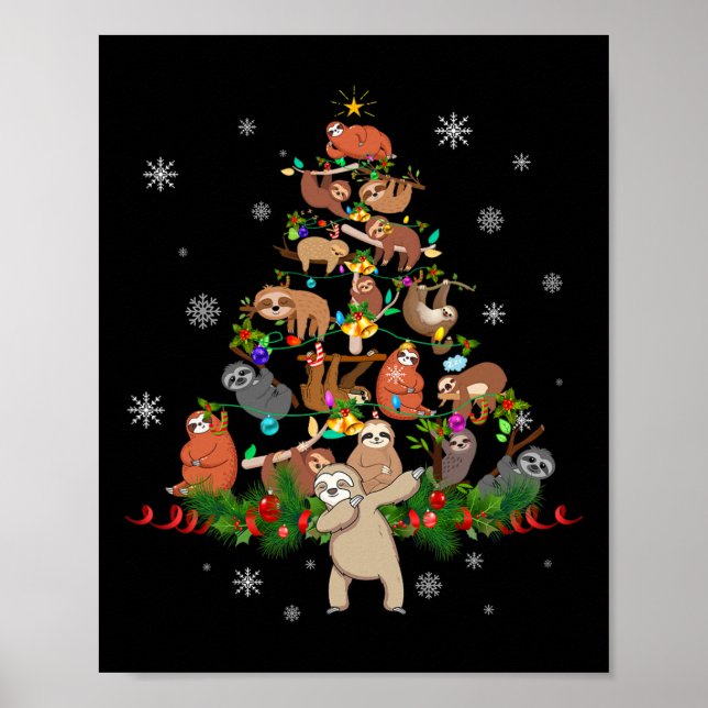 Sloths Christmas Tree Lights Fun Sloths Xmas Gift  Poster (Front)