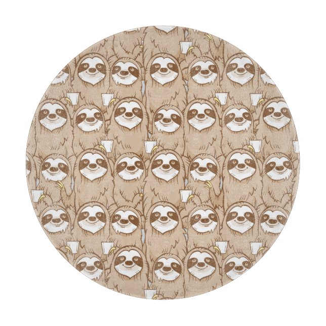 Sloths & Coffee Pattern Cutting Board (Front)