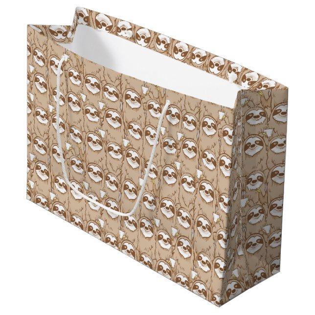 Sloths & Coffee Pattern Large Gift Bag (Front Angled)