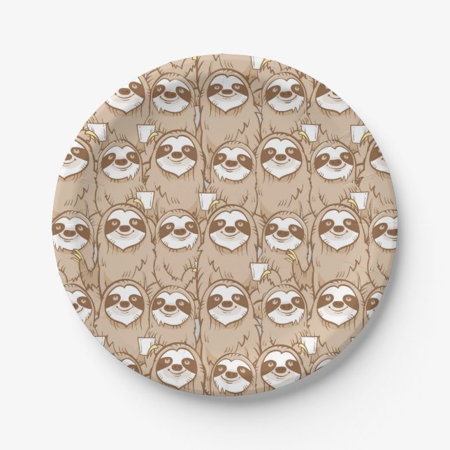 Sloths & Coffee Pattern Paper Plate (Front)