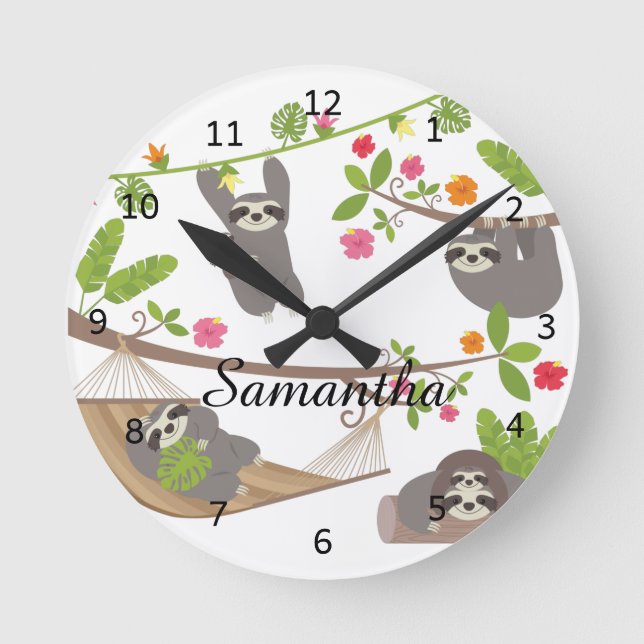 Sloths Custom Personalised Name Round Clock (Front)