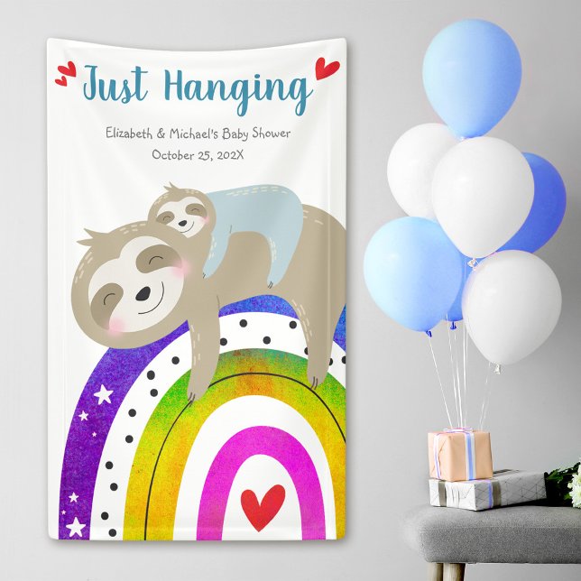 Sloths Cute Colourful Boho Rainbow Boy Baby Shower Banner (Creator Uploaded)