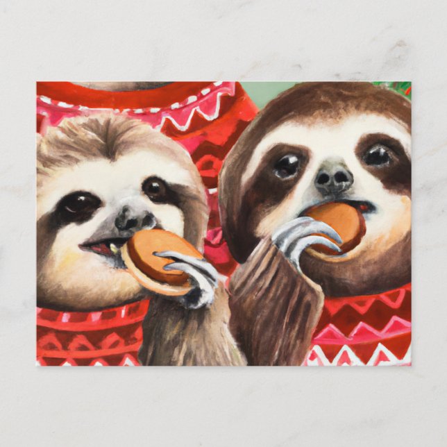 Sloths eating cookies and wearing sweaters postcard (Front)