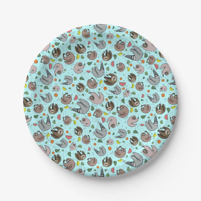 Sloths in Blue Paper Plate (Front)