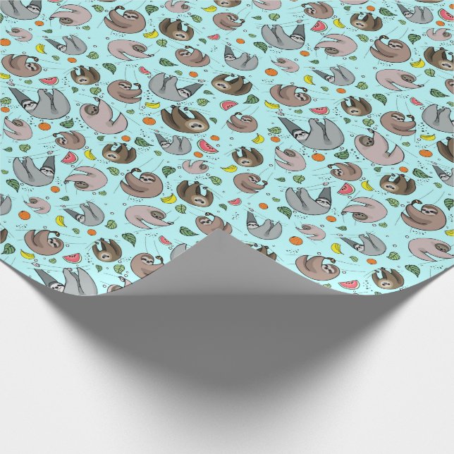 Sloths in Blue Wrapping Paper (Corner)