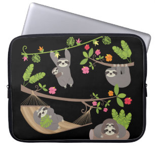 Sloths on Black Background Laptop Sleeve