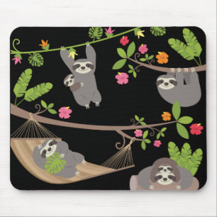 Sloths on Black Background Mouse Pad