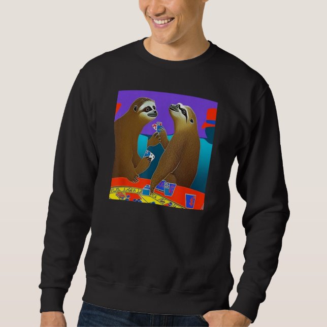 Sloths Playing Poker Cards Gambling I Love Sloths  Sweatshirt (Front)