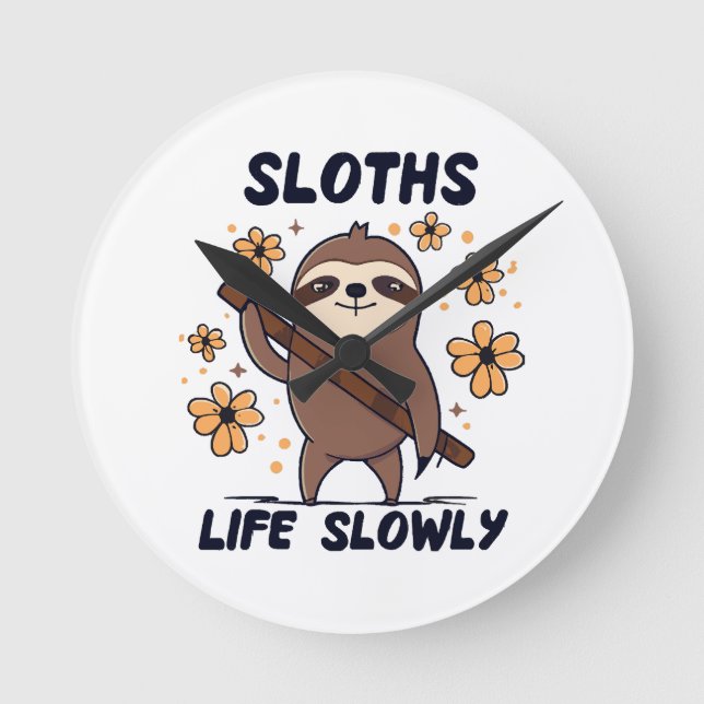 Sloths Taking Life Slowly Round Clock (Front)