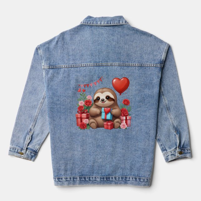 Sloth's Valentine Surprise Denim Jacket (Back)