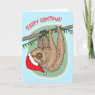 Slothy Christmas, Christmas Sloth and Lights Card