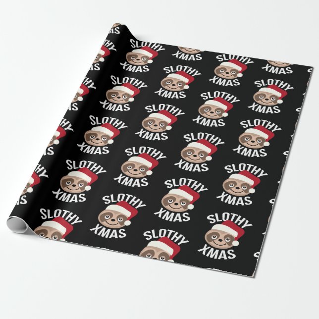 Slothy Xmas Sloth Christmas Wrapping Paper (Unrolled)