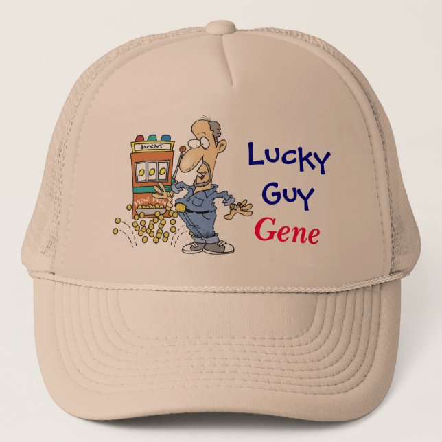 Slots, Lucky, Guy - Personalise with Name Trucker Hat (Front)