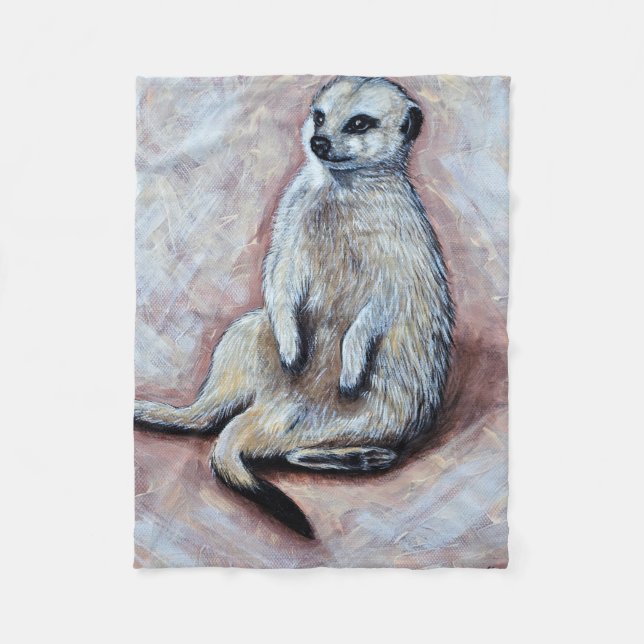 Slouchy Meerkat Painting Fleece Blanket (Front)