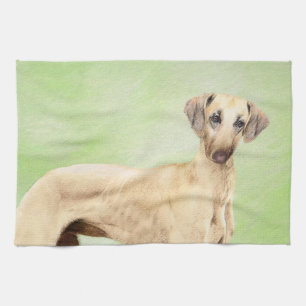 Sloughis Painting - Cute Original Dog Art Tea Towel