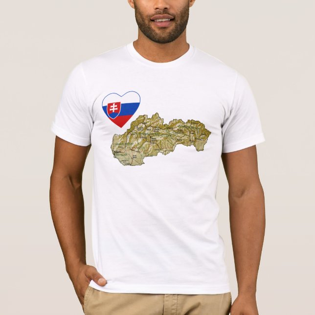Slovakia Flag Heart and Map T-Shirt (Front)
