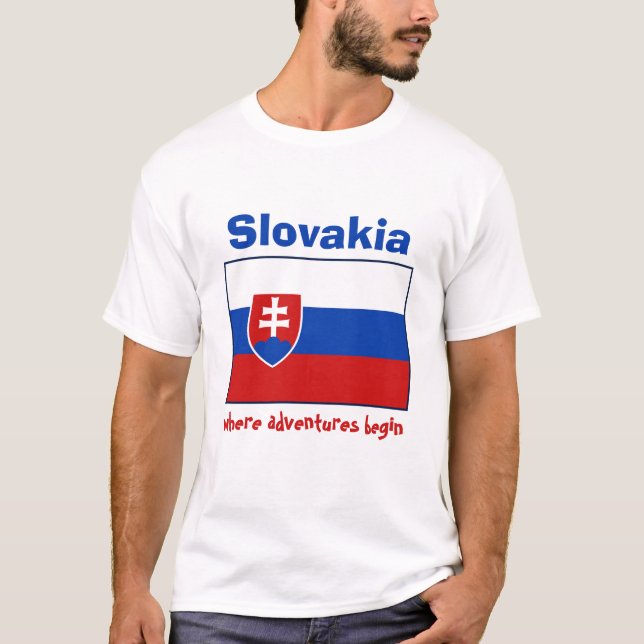 Slovakia Flag + Map + Text T-Shirt (Front)