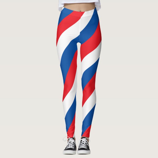 Slovakia National Flag Colours Diagonal Striped Leggings (Front)